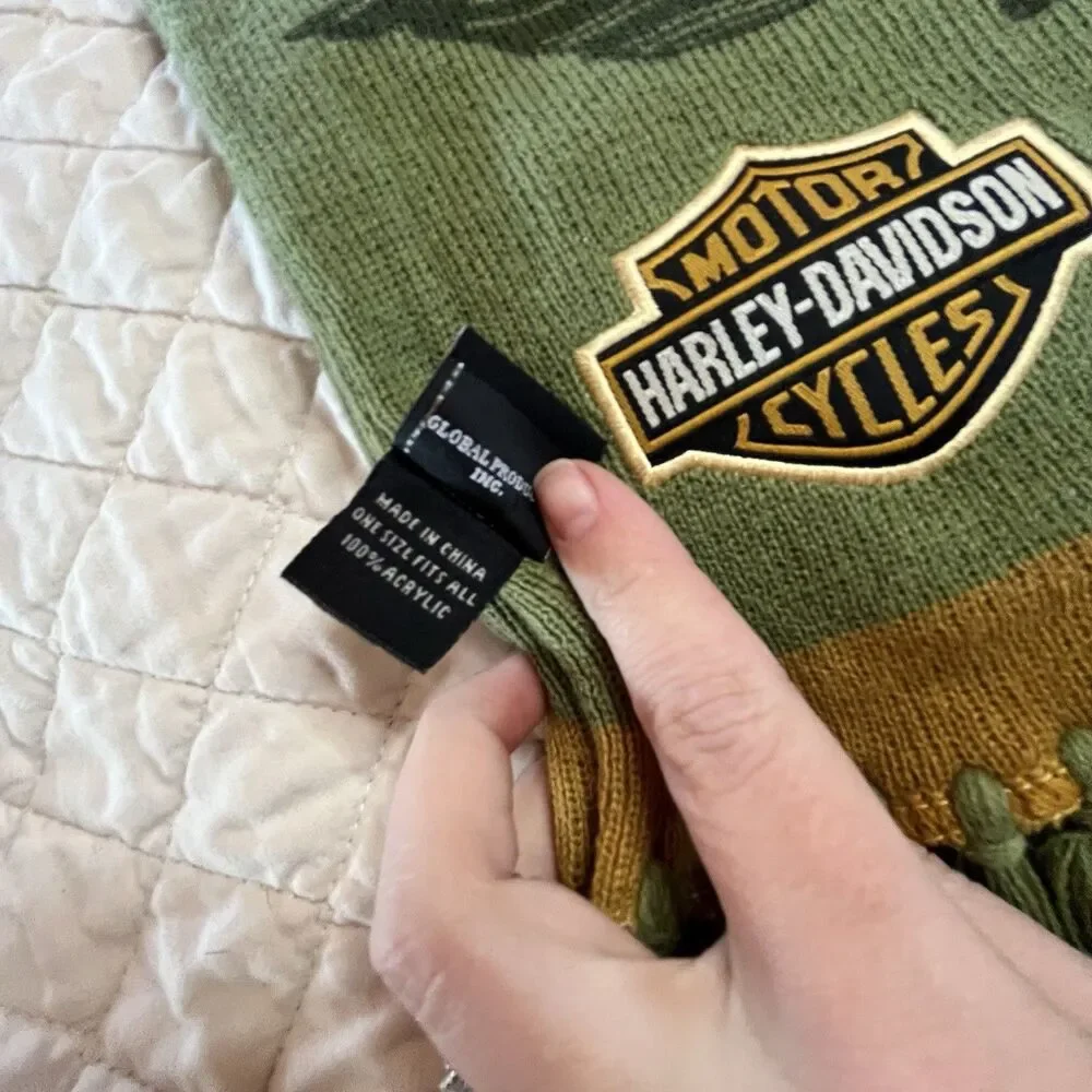 Harley-davidson Embroidered Scarf Hunter Green With Black Orange Logo 8 X 68